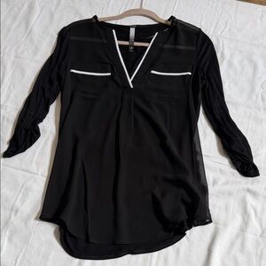 Black Sheer V-Neck Women's Top. Size S.